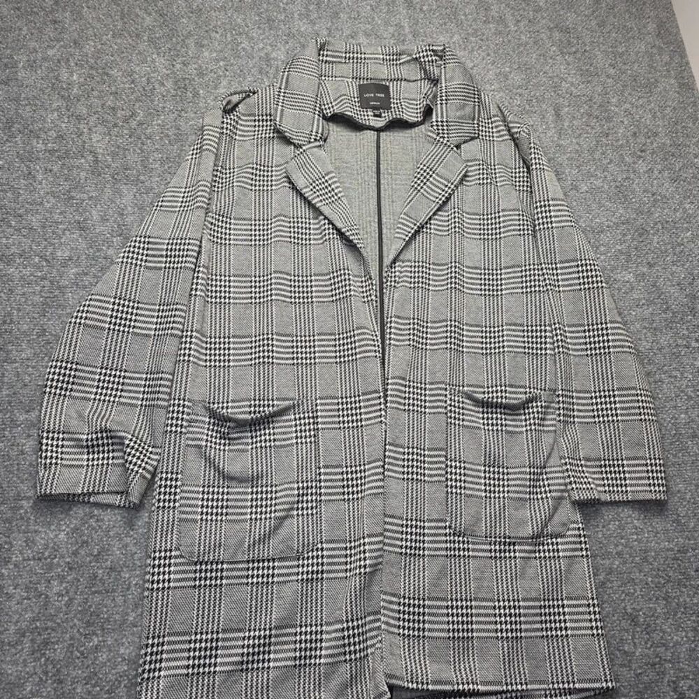 Love Tree Women’s Plaid Open Front Long Blazer Jacket Size Medium